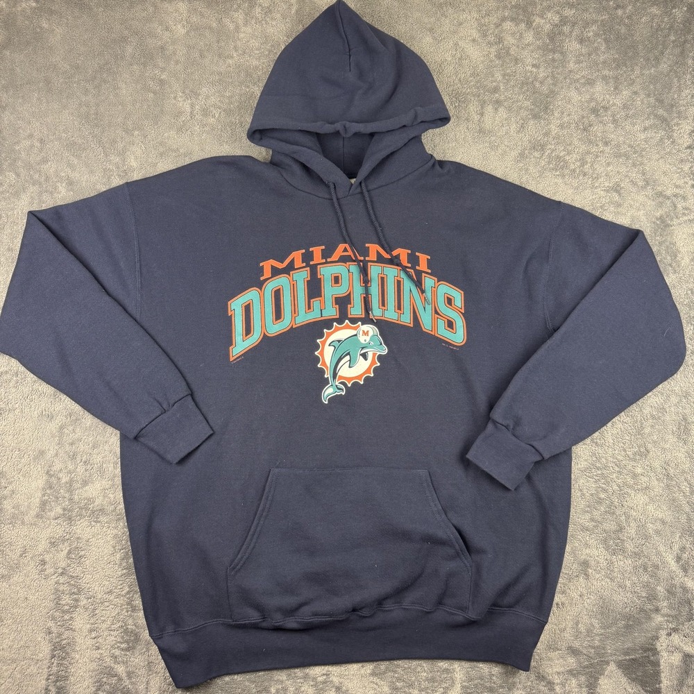 VTG Miami Dolphins Sweatshirt Mens 2XL Blue NFL Football Lee Sport 90 USA Hoodie